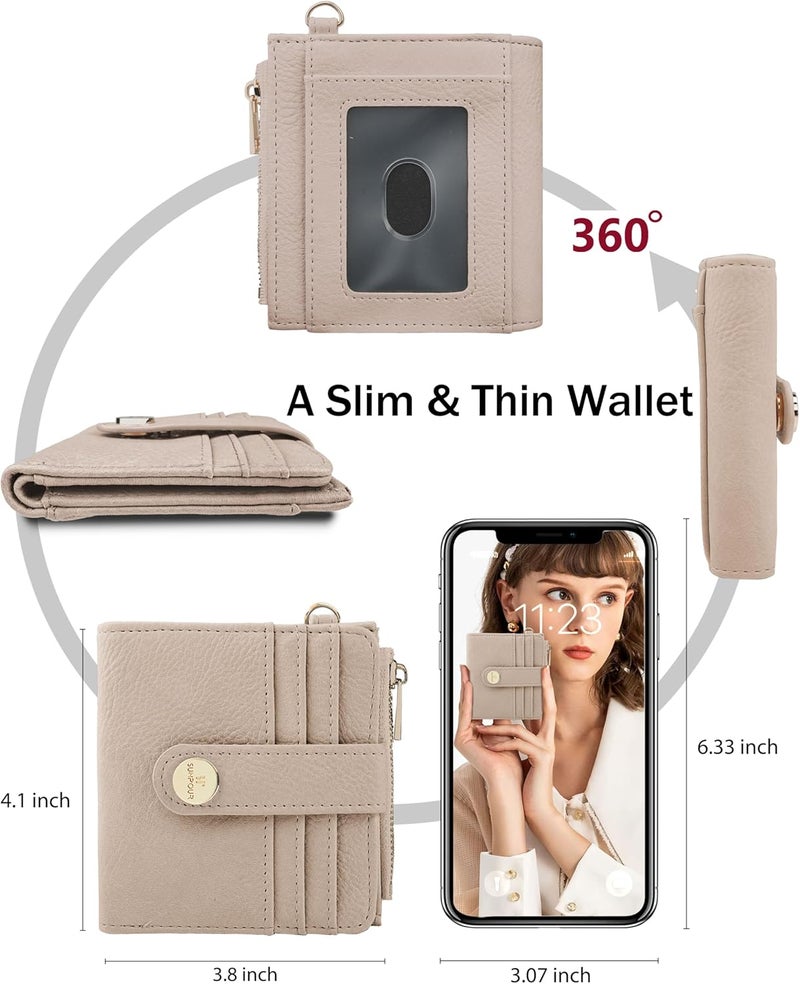 Sunpour Small Wristlet Wallets for Women Keychain Wristlet Wallet RFID Blocking Key Chain Wallet With Zipper Coin Pocket,2 Id Window (Light Camel) - Image 3